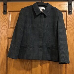 Vintage Designer Women's Rena Rowan Green Plaid Zip Up Jacket Wool Size 16